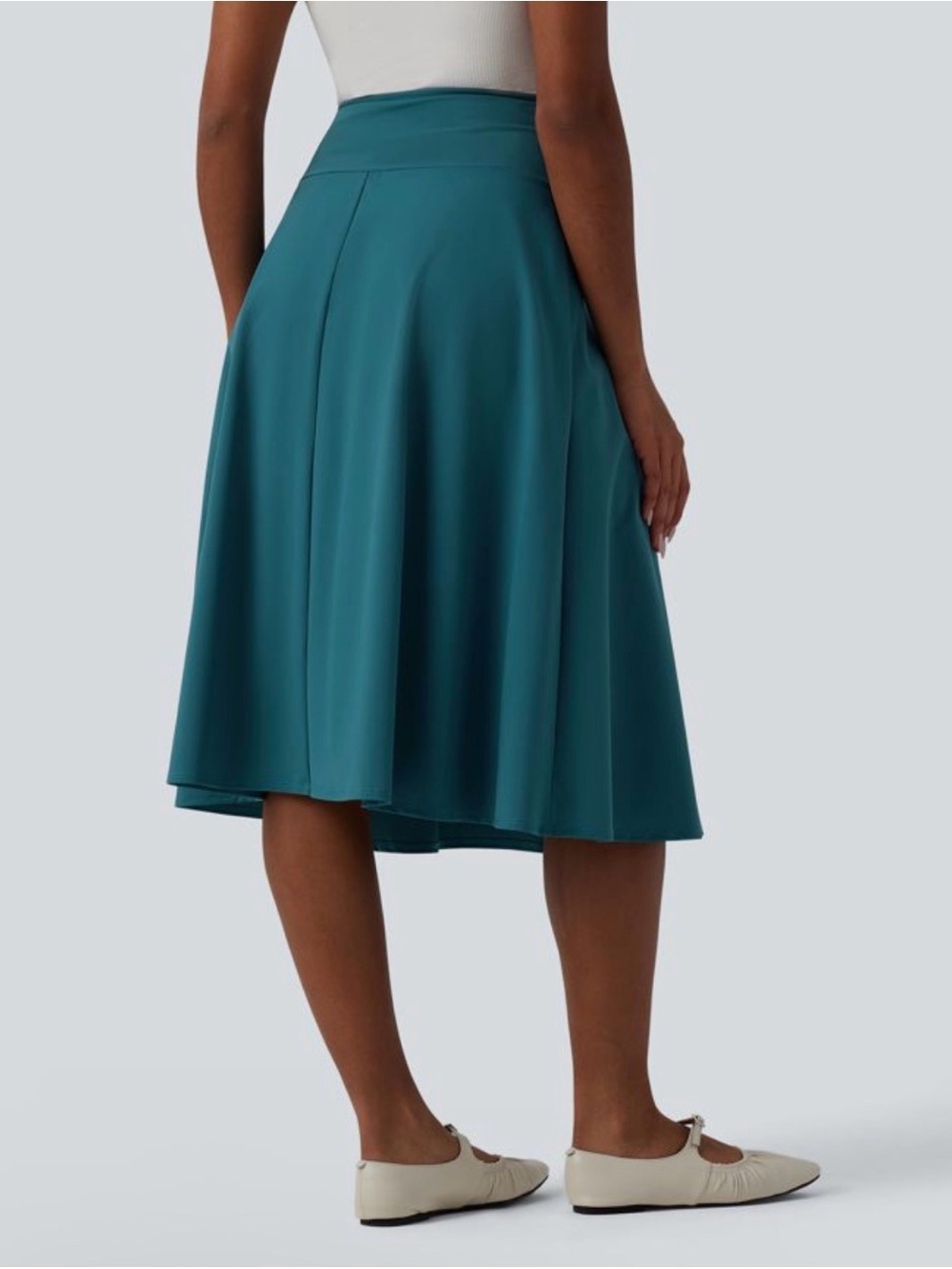 HALARA Teal High Waisted Tie Front A Line Midi Casual Skirt size XS - Picture 13 of 13